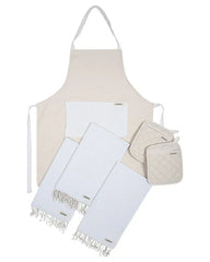 Cyperus Mixed Bundle Natural - 1 Towels Set, 1 Apron, 1 Pot Holder Set