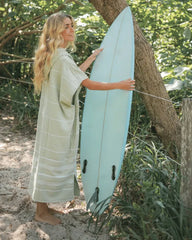 Classic Stripe Hooded Poncho - Celadon Green