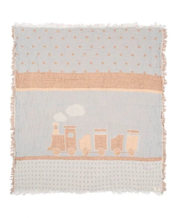 Choo-Choo Train Gauze Receiving Blanket Single with Pouch